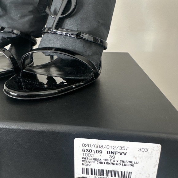 Saint Laurent Black Patent Cassandra Strappy High Heel Sandals 39 - Picture 8 of 8
